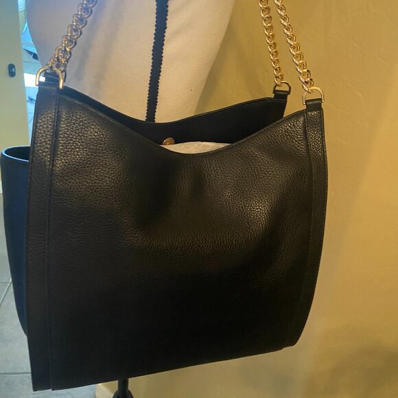 NWT MICHAEL MICHAEL KORS NEWBURY MD GOLD CHAIN LEATHER SHOULDER TOTE - Picture 1 of 11